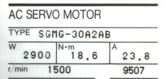 Yaskawa SGMG-30A2AB AC Servo Motor 23.8A 2.9W 1500RPM 200V